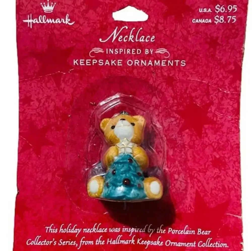 Vintage 1990 Hallmark Keepsake Porcelain Bear Holiday Necklace – NIP New Sealed